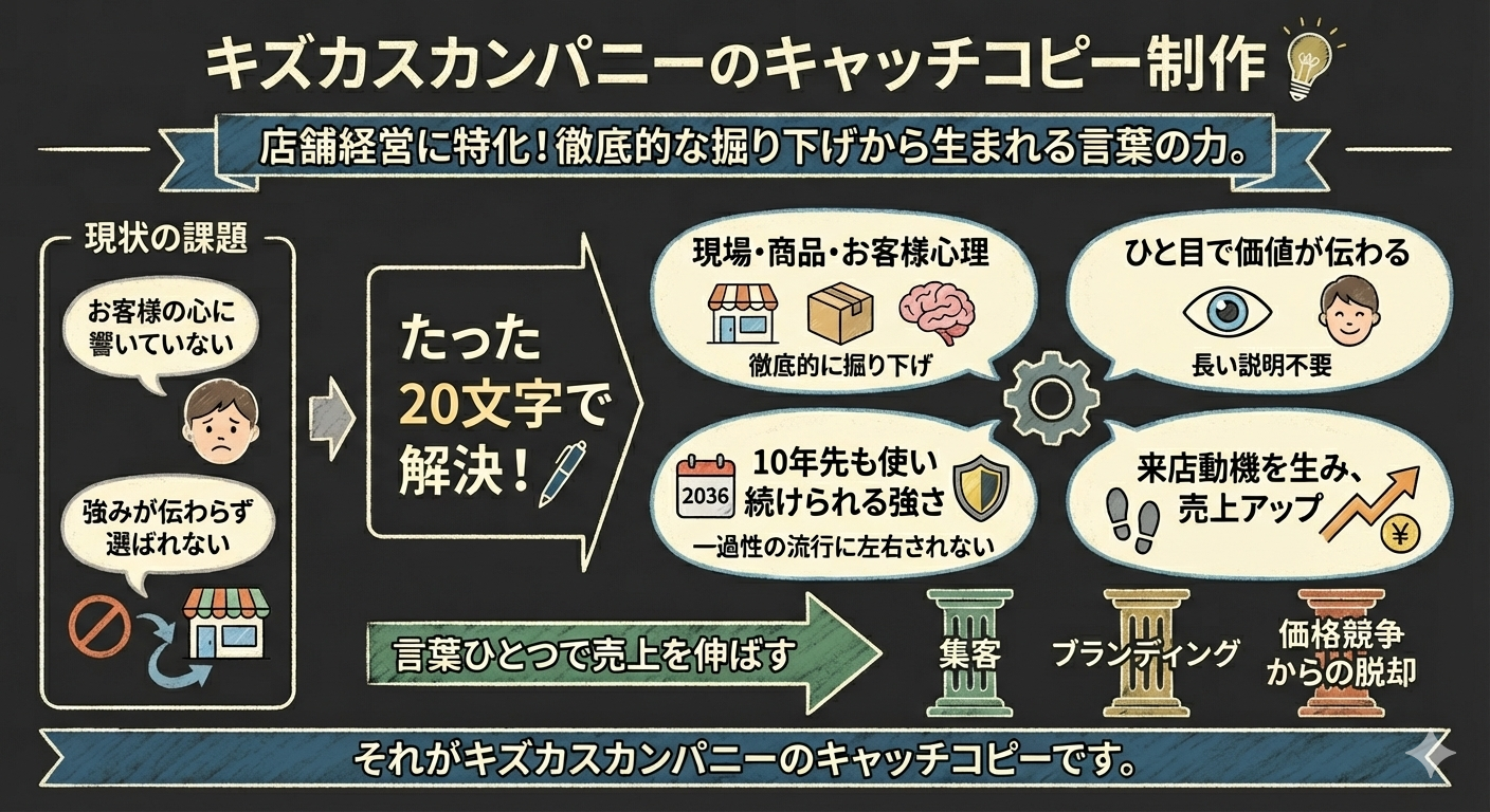 店舗の売上があがるキャッチコピー制作のキズカスカンパニー